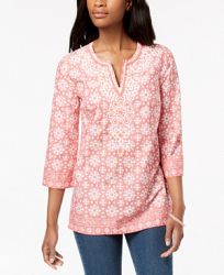 Charter Club Petite Cotton Split-Neck Tunic, Created for Macy's