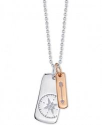 Unwritten Two-Tone Vertical Tag Arrow & Compass 18" Pendant Necklace in Sterling Silver & Rose Gold-Flash