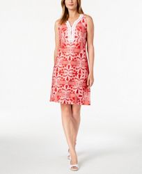 Charter Club Petite Crochet-Trim Printed Dress, Created for Macy's