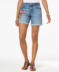 Style & Co Petite Embroidered Denim Shorts, Created for Macy's