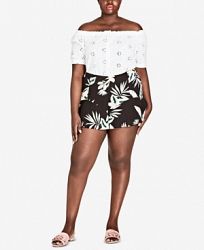 City Chic Trendy Plus Size Oahu Orchid Printed Shorts