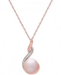 Honora Blush Cultured Freshwater Pearl (9mm) & Diamond Accent 18" Pendant Necklace in 14k Rose Gold