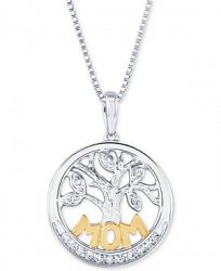Diamond Family Tree Mom 18" Pendant Necklace (1/10 ct. t. w. ) in Sterling Silver and 14k Gold