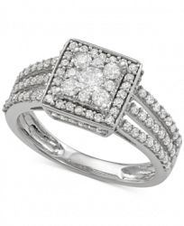 Diamond Square Cluster Three-Row Engagement Ring (1 ct. t. w. ) in 14k White Gold