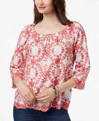 Charter Club Petite Embroidered Convertible Off-The-Shoulder Top, Created for Macy's
