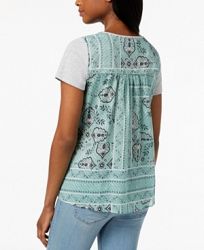 Style & Co Scoop-Neck Contrast T-Shirt, Created for Macy's
