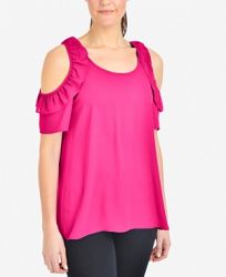 Ny Collection Cold-Shoulder Ruffled Top