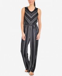 Ny Collection Striped Belted-Waist Jumpsuit