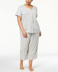 Charter Club Plus Size Printed Picot-Trim Pajama Set, Created for Macy's