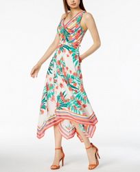 Vince Camuto Floral-Printed Handkerchief-Hem Midi Dress