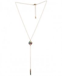 Rachel Rachel Roy Gold-Tone Multi-Stone Flower Cluster Lariat Necklace, 18" + 2" extender