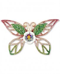 Betsey Johnson Rose Gold-Tone Crystal & Imitation Pearl Butterfly Pin