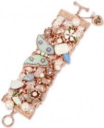 Betsey Johnson Rose Gold-Tone Crystal, Imitation Pearl & Lace Flex Bracelet