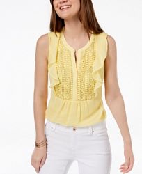 Charter Club Petite Crochet-Front Flutter Top, Created for Macy's