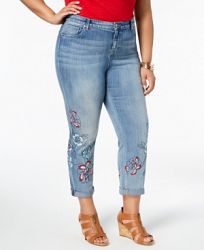 Style & Co Plus Size Liberty Embroidered Boyfriend-Fit Ankle Jeans, Created for Macy's