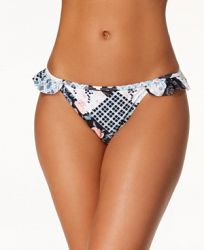 California Waves Printed Ruffled Cheeky Bikini Bottoms, Created for Macy's Women's Swimsuit