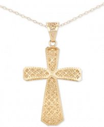 Italian Gold Openwork Textured Cross 18" Pendant Necklace in 14k Gold, Made in Italy