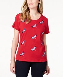 Karen Scott Petite Embroidered Dragonfly Cotton T-Shirt, Created for Macy's