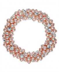 Charter Club Silver-Tone Imitation Pink Pearl and Crystal Cluster Stretch Bracelet, Created for Macy's