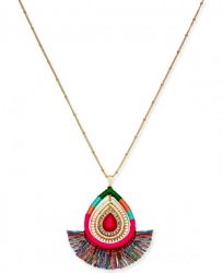 Thalia Sodi Gold-Tone Stone & Wrapped Thread Pendant Necklace, 32" + 3" extender, Created for Macy's