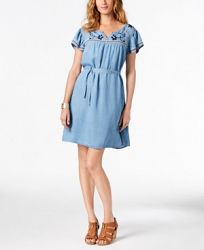 Style & Co Embroidered Fit & Flare Dress, Created for Macy's