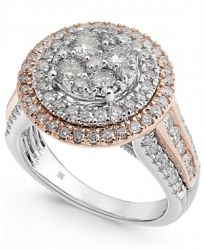 Diamond Two-Tone Halo Cluster Ring (1-3/4 ct. t. w. ) in 14k White & Rose Gold