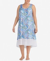 Ellen Tracy Plus Size Printed Chiffon-Hem Nightgown