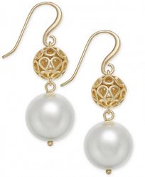 Charter Club Gold-Tone Filigree & Imitation Pearl Drop Earrings, Created for Macy's
