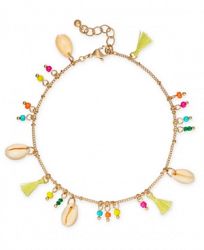 I. n. c. Gold-Tone Bead, Shell & Tassel Ankle Bracelet, Created for Macy's