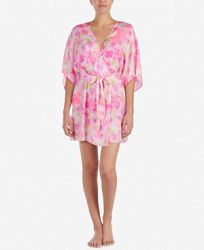 Betsey Johnson Floral-Print Lace-Detail Short Robe