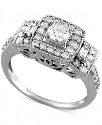 Diamond Halo Three-Stone Engagement Ring (3/4 ct. t. w. ) in 14k White Gold