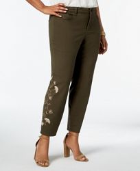 Charter Club Plus Size Tummy-Control Embroidered Jeans, Created for Macy's