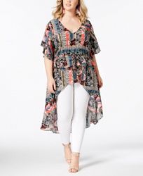 Ny Collection Plus Size Printed Peplum High-Low Top
