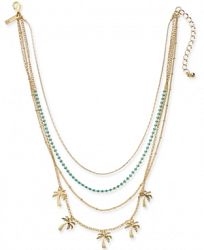 I. n. c. Gold-Tone Bead & Palm Tree Layered Necklace, 15" + 3" extender, Created for Macy's