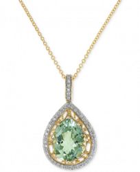 Effy Prasiolite (3-1/3 ct. t. w. ) & Diamond (1/3 ct. t. w. ) 18" Pendant Necklace in 14k Gold