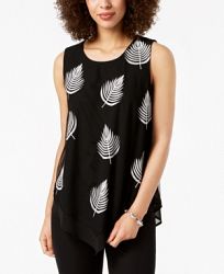 Alfani Petite Embroidered Pointed-Hem Top, Created for Macy's