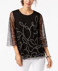 Alfani Embroidered Scallop-Trim Top, Created for Macy's