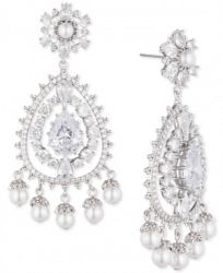 Marchesa Silver-Tone Crystal & Imitation Pearl Chandelier Earrings, Created for Macy's