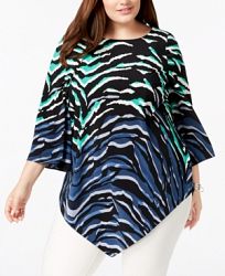 Alfani Plus Size Printed Pointed Hem Tunic Top, Created for Macy's