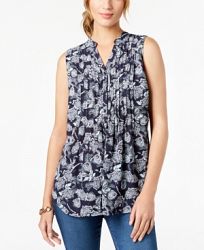 Charter Club Petite Pintuck-Pleated Sleeveless Top, Created for Macy's