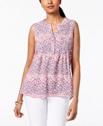 Ny Collection Petite Pleated Split-Neck Top