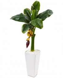 Nearly Natural 3.5' Banana Artificial Tree in White Tower Vase