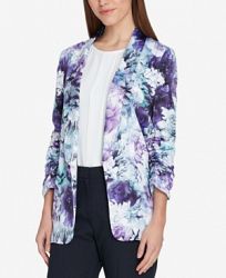 Tahari Asl Floral-Print Ruched-Sleeve Jacket