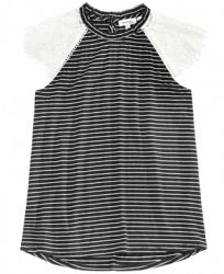 Monteau Big Girls Lace-Sleeve Striped Top
