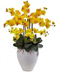 Nearly Natural Yellow Phalaenopsis Orchid Artificial Arrangement with White Planter