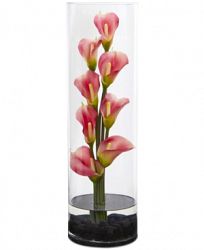 Nearly Natural 20" Calla Lily Artificial Arrangement in Cylinder Glass Vase