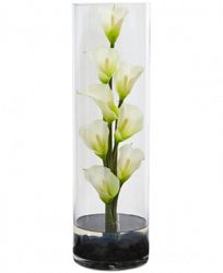 Nearly Natural 20" Natural Calla Lily Artificial Arrangement in Cylinder Glass Vase
