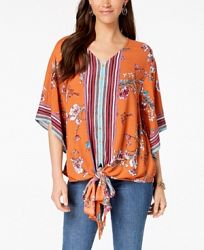 Style & Co Printed Tie-Front Shirt, Created for Macy's
