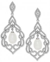 Arabella Cultured Freshwater Pearl (7mm) & Cubic Zirconia Orbital Drop Earrings in Sterling Silver