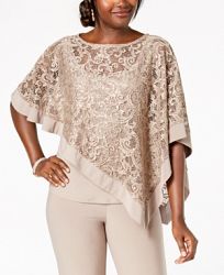 R & M Richards Sequined Lace Poncho Top